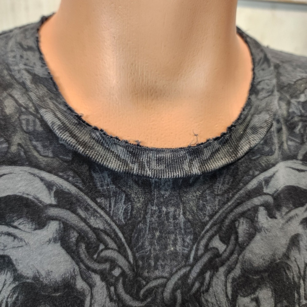Affliction Gray Black Distressed Seek & Destroy Men's L T-Shirt EUC A18 - Picture 7 of 10